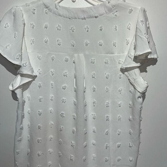 Fantaslook Women's White Swiss Dot V-Neck Flutter Short Sleeve Blouse Size Small - Picture 6 of 9